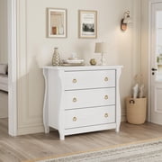 Modern 3-Drawer Dresser – Spacious Wooden Chest with Antique White Finish – Deep Storage Drawers – Black Metal Ring Handles – Bedroom, Living Room, Hallway – Specification: 3-drawer chest