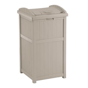 Suncast Cache-poubelle, Résine toutes saisons, 30–33 gallons – Pour patio et terrasse – Taupe clair