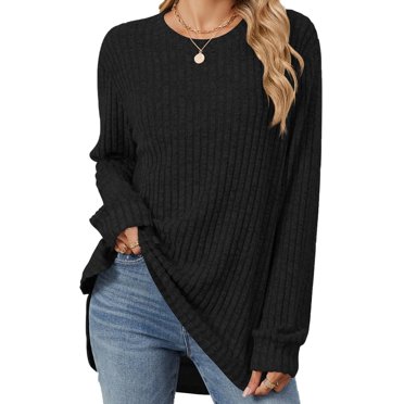 lcziwo Sweaters for Women Long Sleeve Crew Neck Sweatshirt Solid Color Loose Fit Pullover Casual Lightweight Comfy Tunic Tops Hot Pink,XL