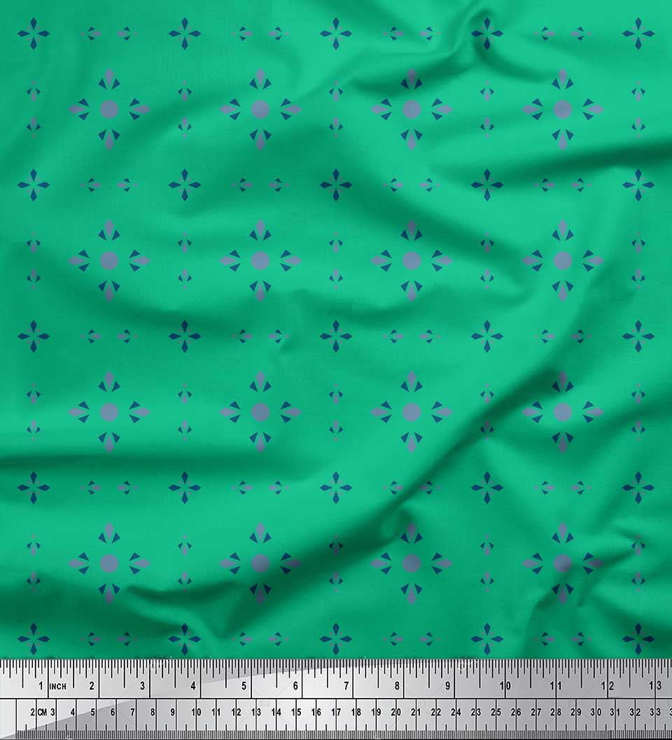 Soimoi Green Poly Georgette Fabric Lattice Geometric Print Fabric by the Yard 52 Inch Wide