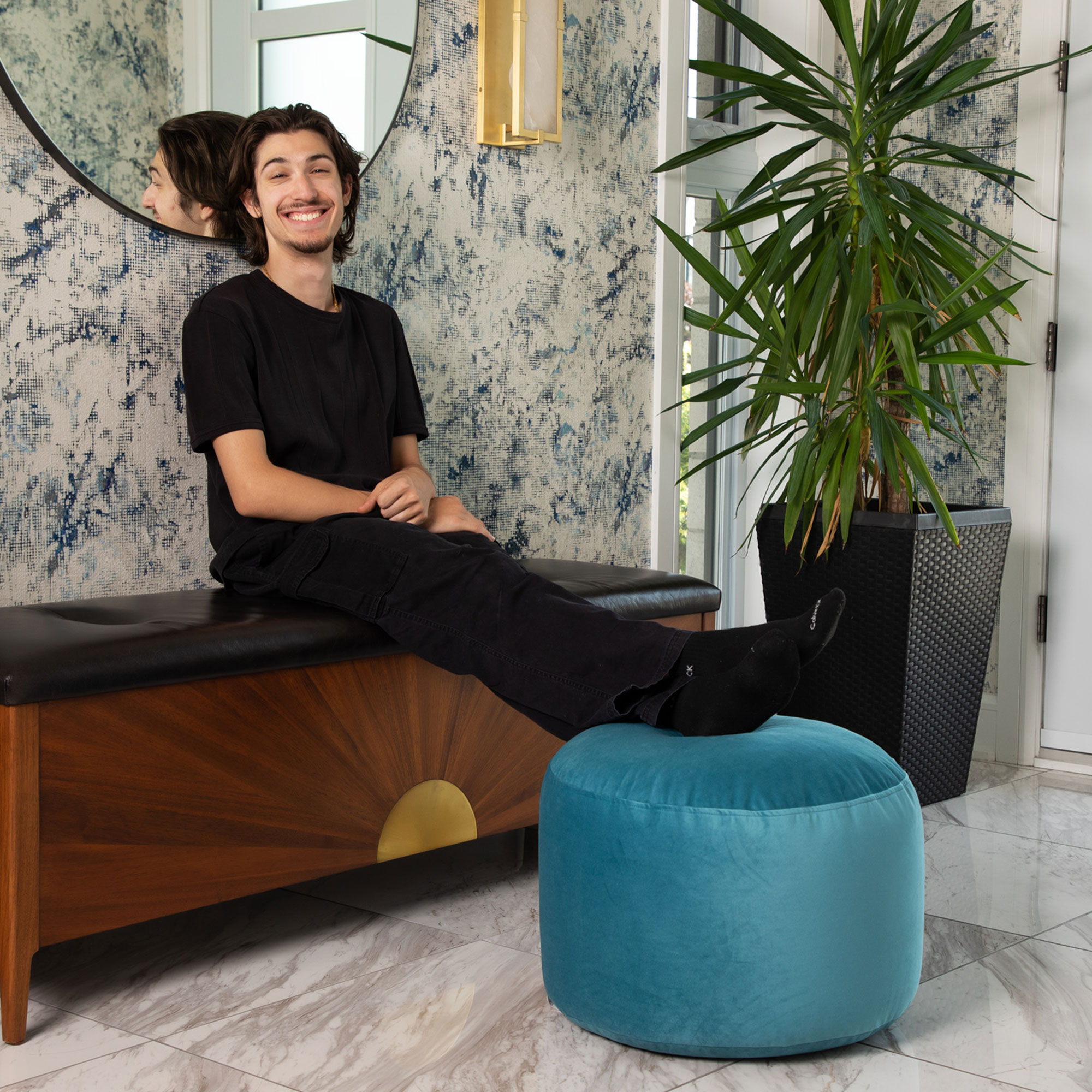 Belgique Turquoise Velvet Pouf Ottoman – Floor Cushion, Soft Polystyrene Bean Bag Footstool, Durable & Lightweight Accent for Living Room or Office