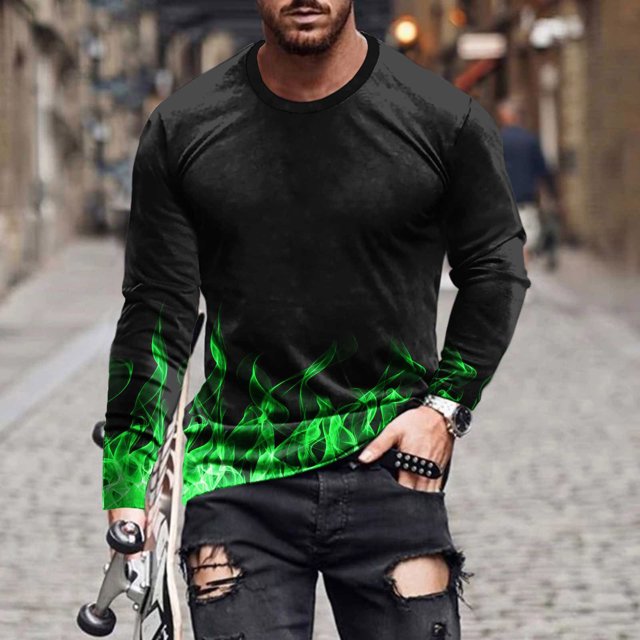 TIMIFIS T-Shirt en Coton à Manches Longues pour Homme, Chemises Imprimées Graphiques, Hauts - Greenfall