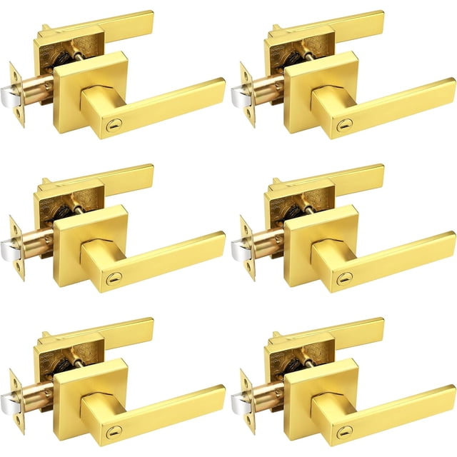 Polished Chrome Door Handles Interior Square Privacy Door Levers Door Handles Interior Door Lock for Bedroom and Bathroom Reversible for Right/Left Side Doors