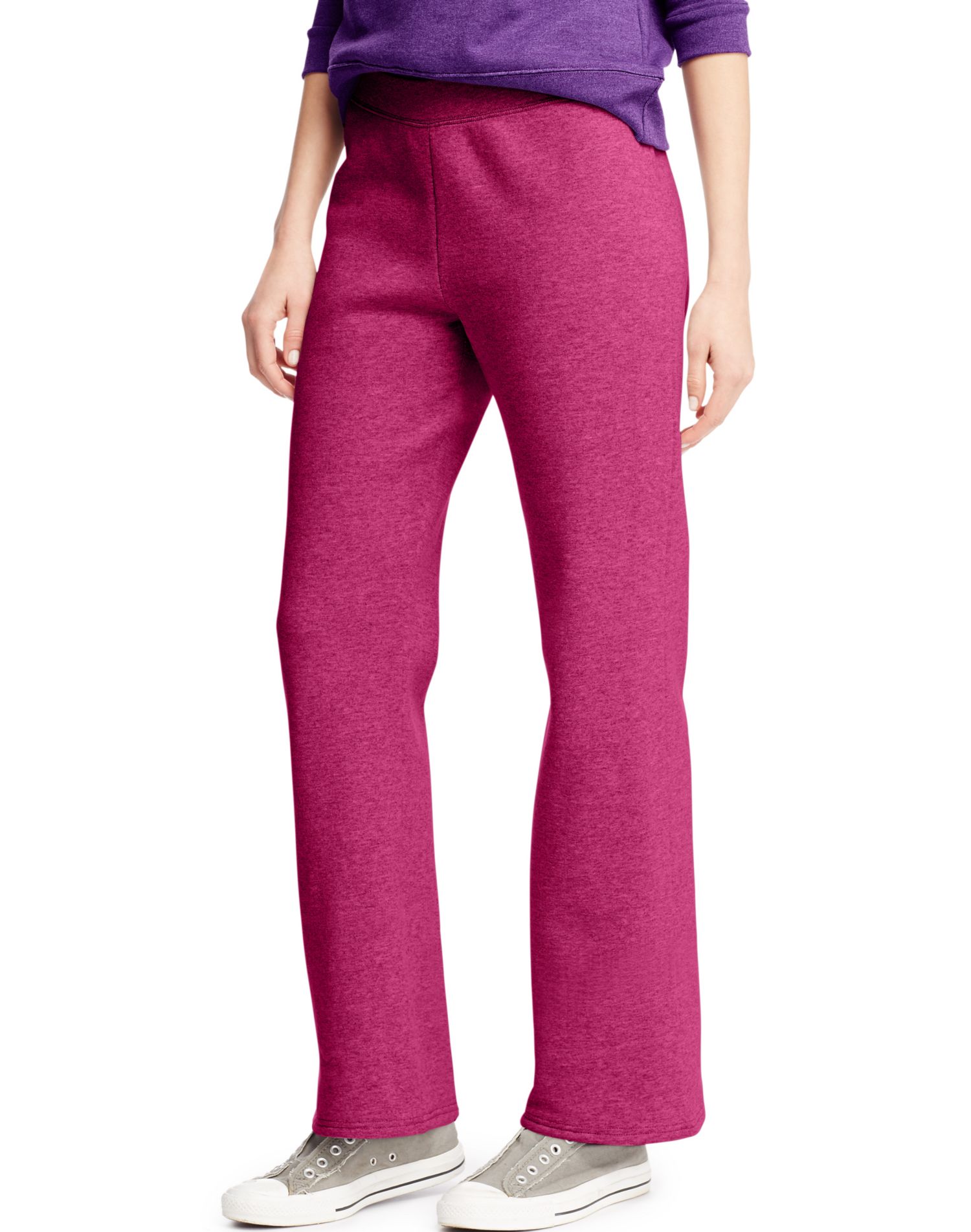 Hanes Womens ComfortSoft EcoSmart Petite Open Leg Sweatpants, S, Jazzberry Pink