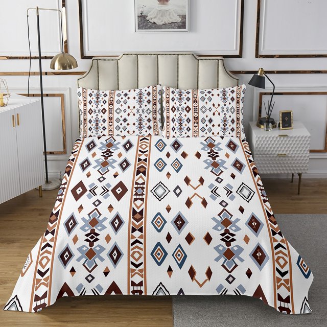 Western Quilt Set Southwestern Coverlet Set,Geometric Aztec Bedspread Set Queen,Exotic Geometry Quilted Vintage Arrow Diamond Western Decor for Home