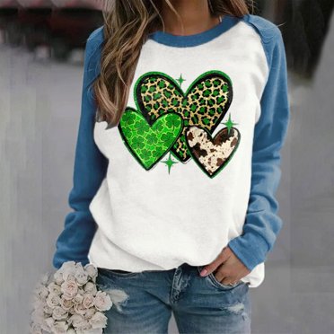 Chandails de la Saint-Patrick pour Femmes Dames T-shirt à Col Rond Imprimé à Manches Longues de la Saint-Patrick Haut Ample Chandails pour Femmes