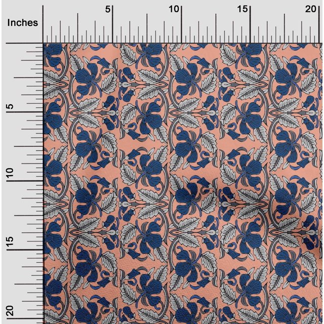 oneOone Polyester Lycra Fabric Leaves & Floral Block Print Sewing Fabric BTY 56 Inch Wide