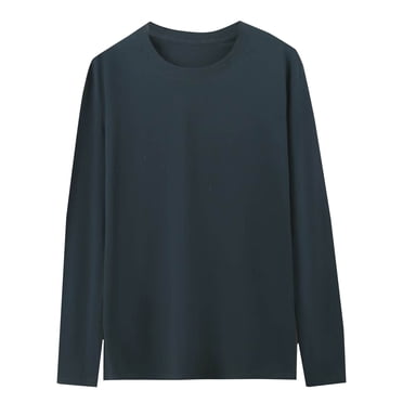 Lovzfmll Men's Classic Casual Thermal Shirt with Pocket Design, Solid Color Long Sleeve Crew Neck T-Shirt for Daily Wear and Work
