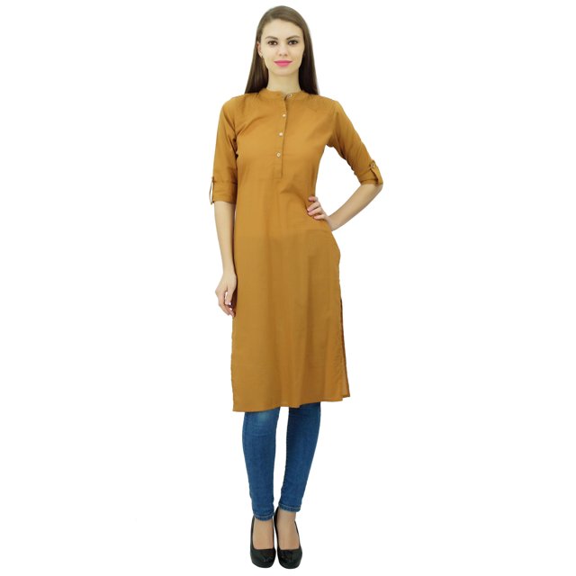 Phagun Kurti Tunique Unie en Coton Col Mandarin Kurta Blouse Ethnique Décontractée