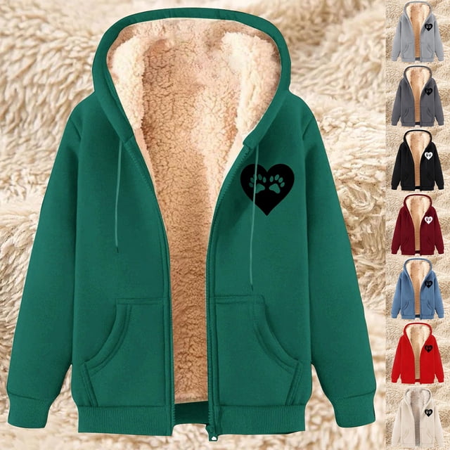 Sentmoon Women Jacket Plus Size Fleece with Print Sweatshirt for Women Long Sleeve Hooded Neck Winter Coat Fall and Winter Breathable for Cold and Snowy Weather Red XXL