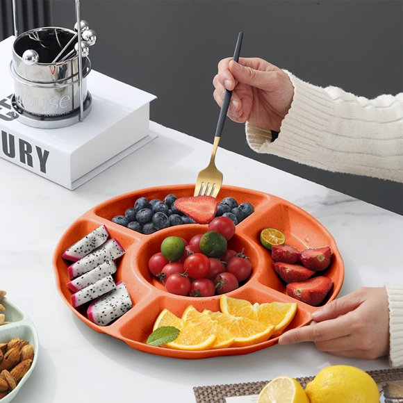 Boîte à Bonbons à Cinq Compartiments - Plateau à Apéritifs pour Fruits Secs et Friandises, Plateau de Service Polyvalent pour Les, Orange, JKODE