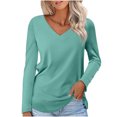 thumbnail image 1 of Timegard Hauts pour Femmes Col en V Manches Longues T-Shirt Basique Couleur Unie Blouse Confortable Tunique Décontractée d'Automne, 1 of 5