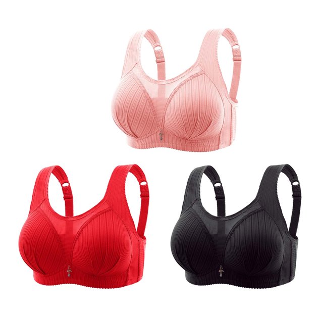 Timegard 3pc Bra for Women No Underwire Mesh Adjustable Strap Full Support Comfortable Seniors Bras