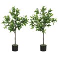 thumbnail image 1 of HOMCOM Ensemble de 2 Plantes Artificielles avec 345 Feuilles, Lauriers Réalistes, Vert, 1 of 10