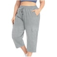 thumbnail image 2 of Plebaso Women's Plus Size Capri Pants Drawstring Cropped Lounge Sweat Pants Casual Wide Leg Cargo Capris, 2 of 7