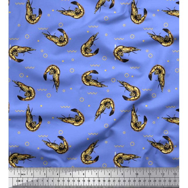 Soimoi Modal Satin Fabric Circle,Dot & Prawns Ocean Decor Fabric Printed Yard 42 Inch Wide