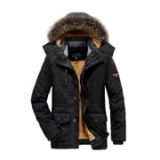 Bellella Men Winter Warm Coat Long Sleeve Thicken Jacket Zipper Hooded Parkas Business Fleece Lined Outwear Mens Black 2XL
