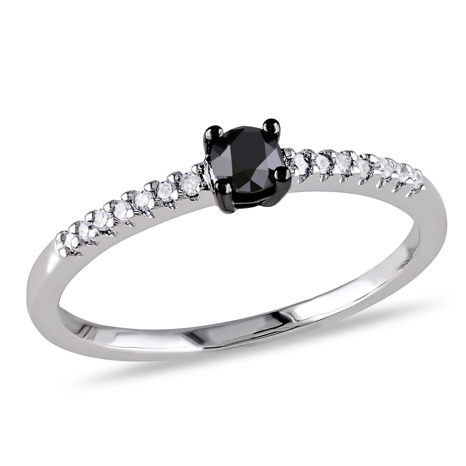Bague de fiançailles avec diamants blancs et noir 0,25 CT poids total en or blanc 10K