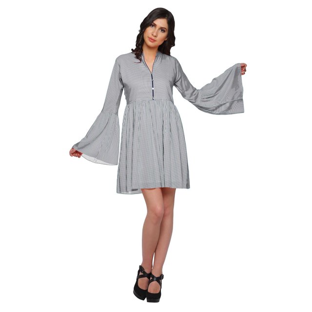 Moomaya Robe Courte Imprimée pour Femmes Tenue Décontractée Manches Évasées Vêtements d'Été