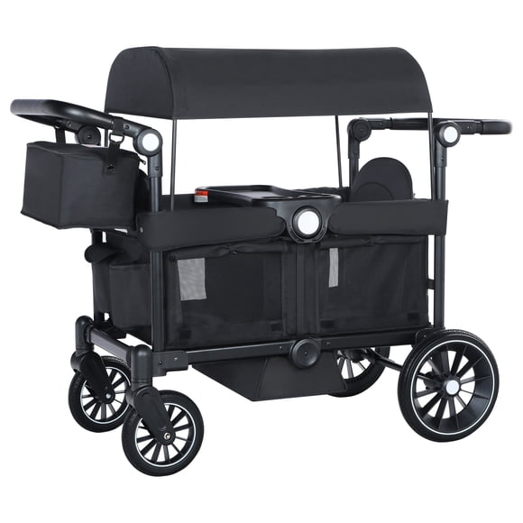 AILEEKISS Poussette-Wagon Pliable pour 2 Tout-Petits avec Auvent Ajustable, 44 Livres, Noir
