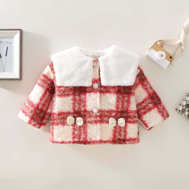 uublik Little Girls Coat Button Down Lapel Fleece Jacket with Pockets Fall Winter Outwear Red, Size 1-6 Years