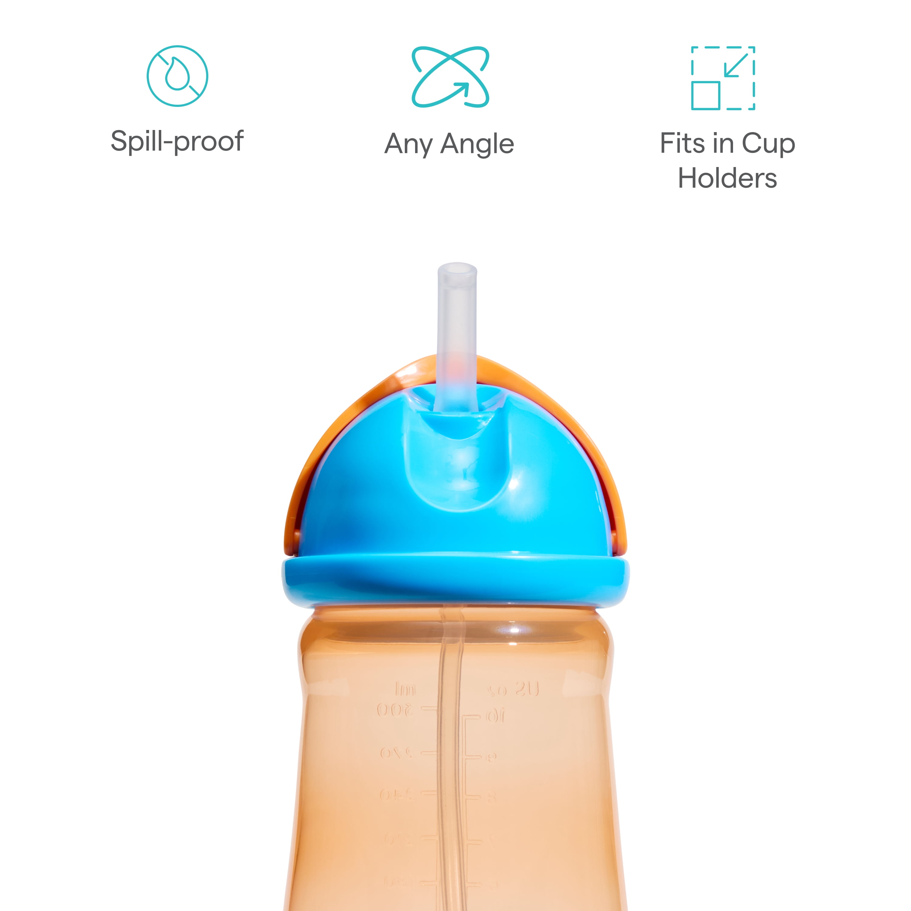 Munchkin Any Angle™ Spill-Proof Weighted Straw Trainer Cup with Click Lock Technology, Baby & Toddler Transition Sippy Cup, 10 Ounce Orange