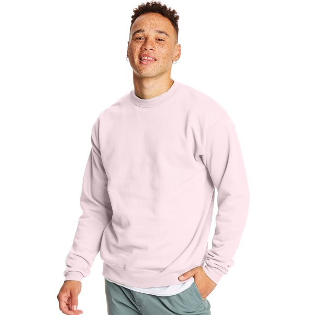 Hanes Mens EcoSmart Fleece Crewneck Sweatshirt, M, Pale Pink