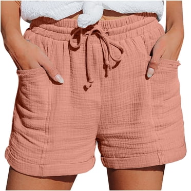 Cameland Women Summer Drawstring Elastic Waist Casual Solid Shorts Short Pants