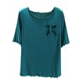 thumbnail image 2 of Liquidation et Promo, Chemise à Col Rond pour Femme, Couleur Unie, Couche Intérieure Fine, Haut de Pyjama Décontracté, Manches Courtes, Base pour la Maison, Tenue de Nuit Confortable Aventures en Plein Air, Sopatenor, 2 of 8