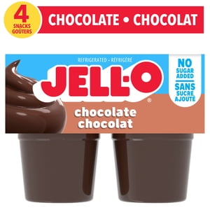 Jell-O Chocolate No Sugar Added Ready-to-Eat Refrigerated Pudding Snacks, 4 ct Cups