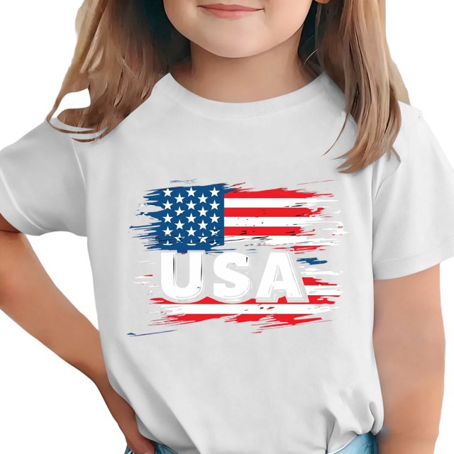 T-Shirt pour Enfants, Imprimé de la Fête de l'Indépendance à Manches Courtes et Col Rond, Haut Décontracté et Polyvalent pour Garçons et Filles de 3 à 15 Ans