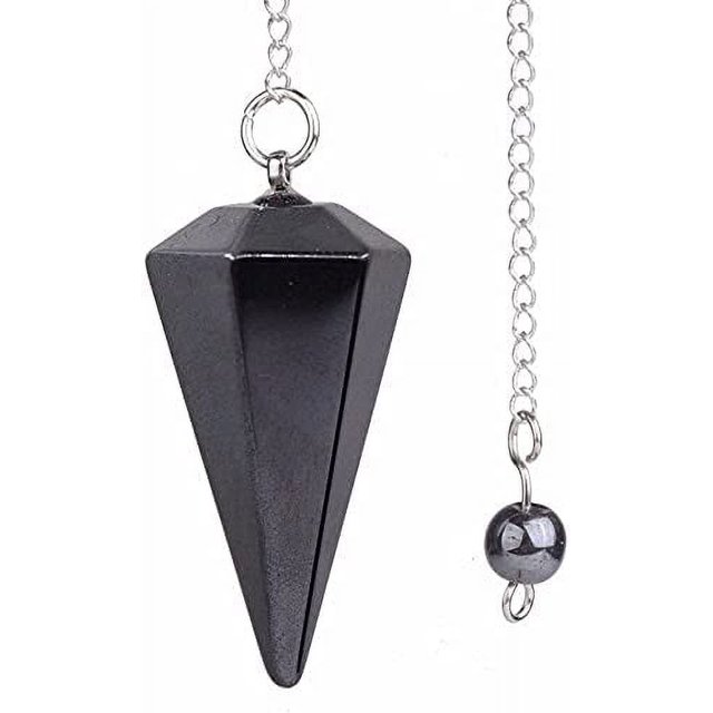 Angelstones Pendentif Chakra Reiki Hexagonal Pointu en Hématite Naturelle en Cristal de Roche avec Pendule