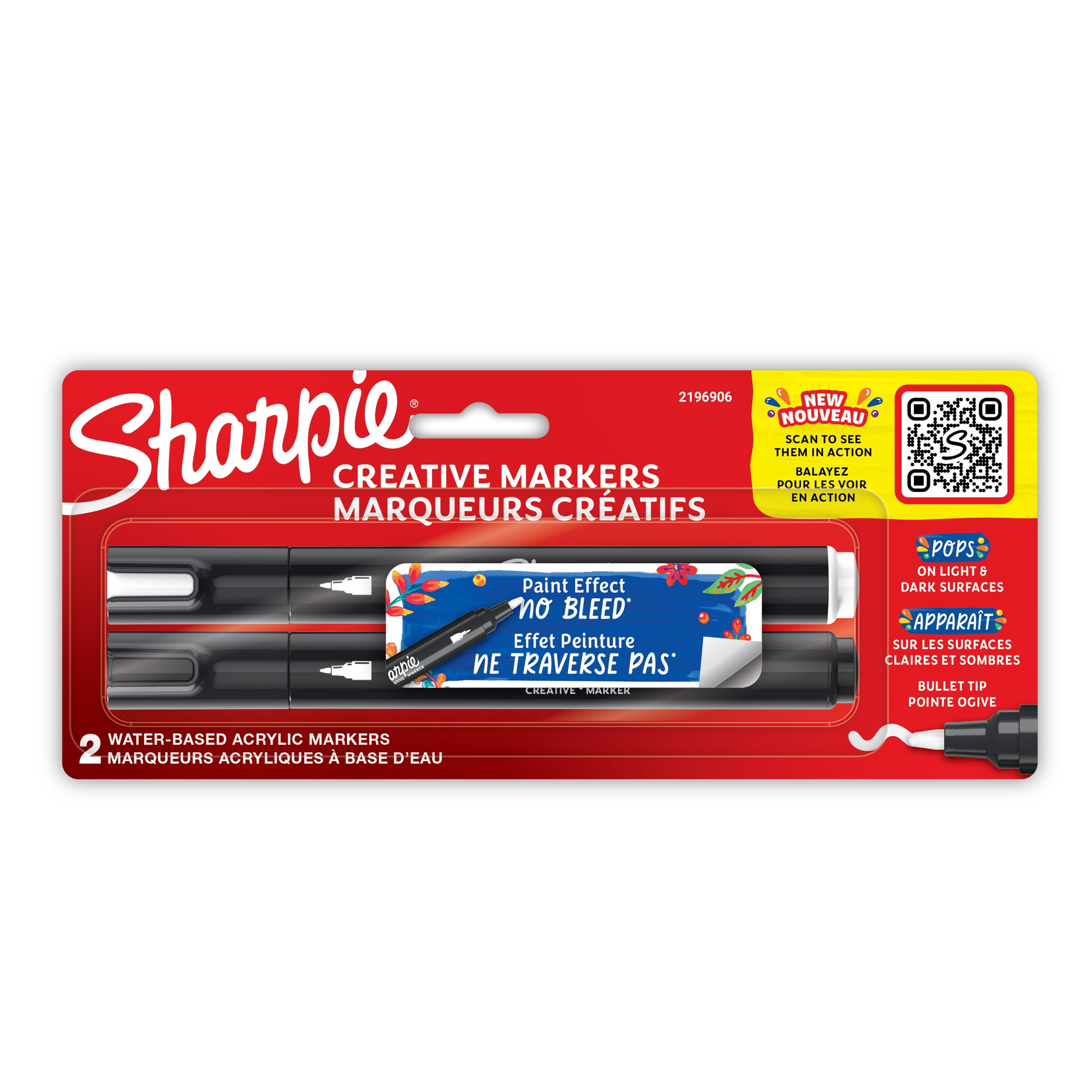 Marqueurs créatifs Sharpie, marqueurs acryliques à base d’eau, pointe ronde, couleurs assorties, 2 unités