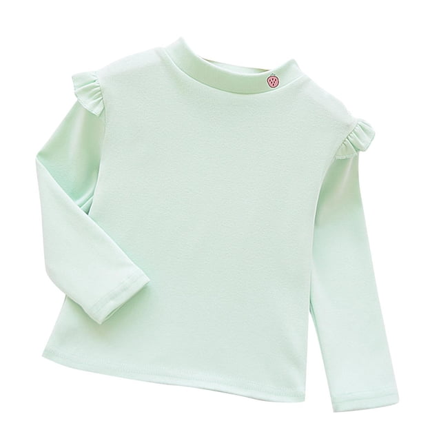 Besolor Chemises à Manches Longues pour Bébé Filles, Col Rond Imprimé à Volants, Basiques, Blouse en Coton pour Enfants, Automne