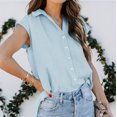thumbnail image 4 of Blouses à Manches Courtes pour Femmes Blouse d'Été Décontractée à Manches Courtes pour Femmes Bouton Couleur Unie Col Rabattu T-Shirt Hauts T-Shirts d'Été pour Femmes Hauts à Manches Courtes pour Femmes, 4 of 7