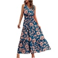 thumbnail image 2 of Pisexur Robes pour Femmes à Col en V Sans Manches Robe Maxi Taille Élastique Robe Évasée à Étages Robe d'Été Mode à Imprimé Floral Robe de Bal d'Été Décontractée Ample Longue Robe Confortable Fluide Robe Portefeuille pour Plage Vacances, 2 of 5