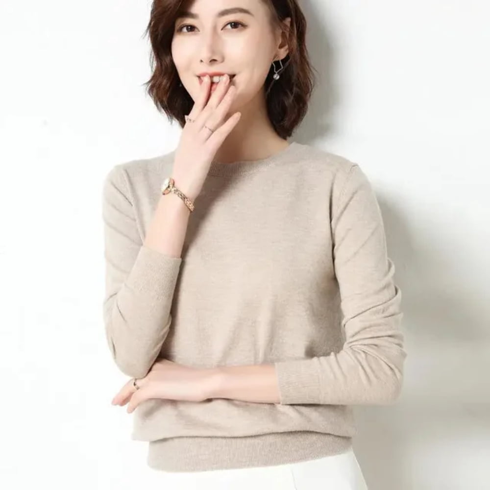 LNGOOR Chandail pour Femmes 2024 Col Rond Manches Longues Automne Hiver Pulls Mode Chandails Coréens Chandails de Base Chandails Ajustés en Tricot Chandails