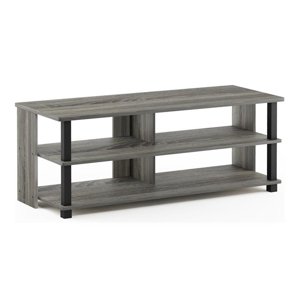 Pemberly Row Wood 3-Tier TV Stand for TV up to 48" in French Oak Gray/Black
