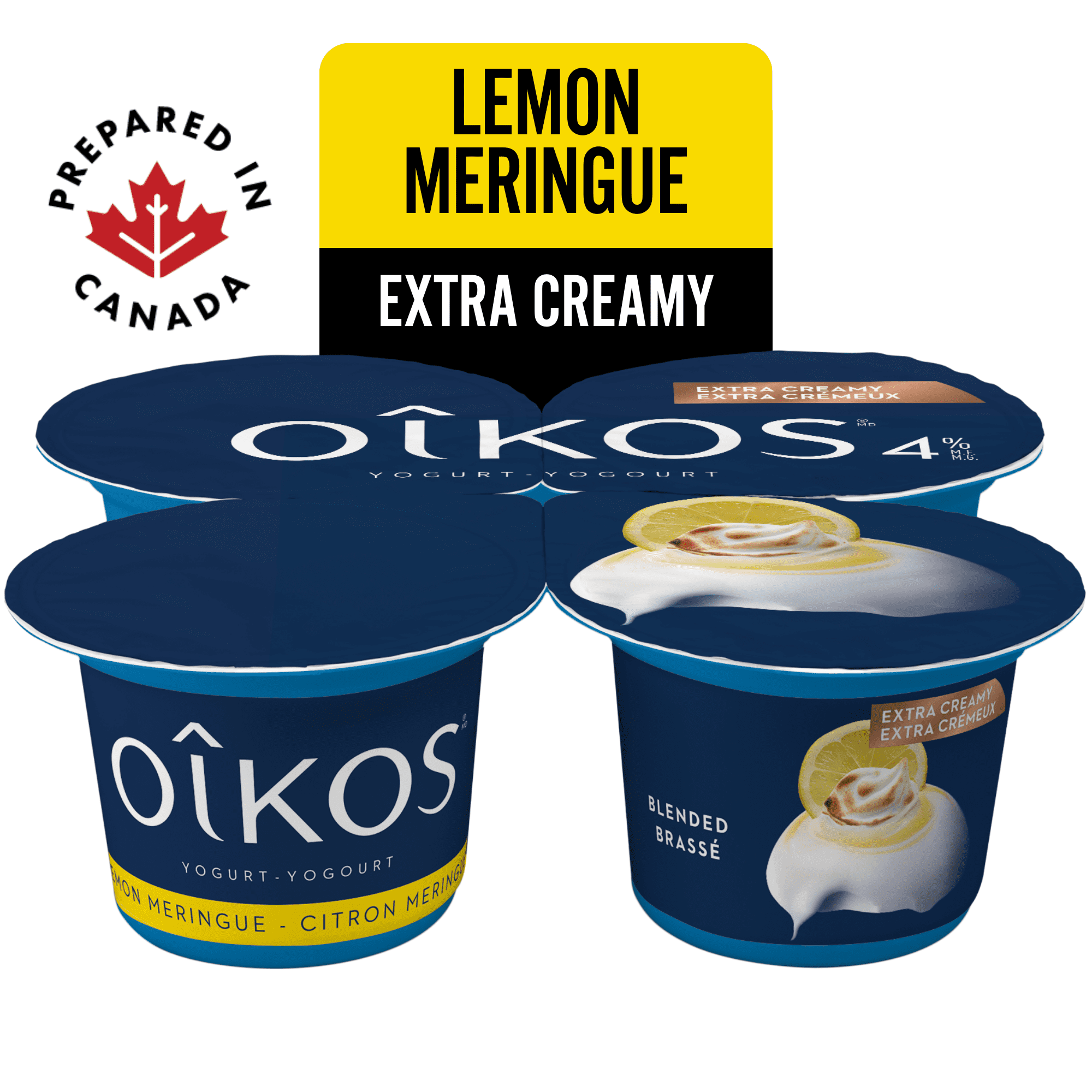 Oikos Yogourt Extra Crémeux, Citron Meringué, Brassé, 4 % M.g, 4x95g