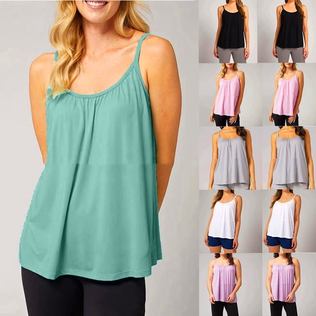 lcziwo Camisoles d'Été pour Femmes à Plis à Bretelles Spaghetti Coupe Ample Décontractée Col Rond Sans Manches en Solde Gris P
