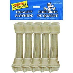 Rawhide Knotted Bone Dog Chews, 5-Pack, 8" All-Natural, High Protein, Low Fat, Dental Health, by Burgham Cattle Ranch