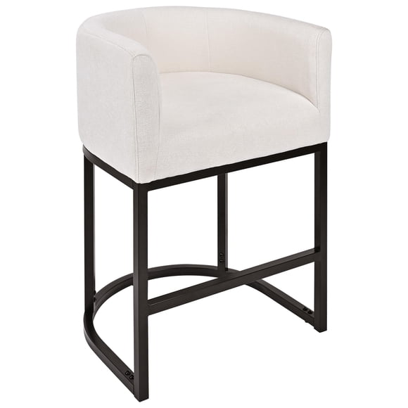 Modern Barrel-Shaped High Bar Stool, 26" Counter Height Bar Stools with Back and Metal Frame, Linen Fabric Upholstered Barstools for Kitchen Island (Beige, Set of 1)