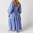 thumbnail image 2 of Robe Longue pour Femmes Manches Longues Col Carré Broderie Fleur Robe Évasée, 2 of 4