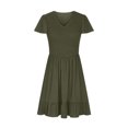 thumbnail image 4 of Penkiiy Robe Courte d'Été pour Femme à Col Rond, Décontractée, Smockée, Manches Bouffantes, Mignonne, avec Poches, G Vert Armée, 4 of 6