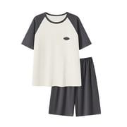 Mens Pajamas Set Mens Short Shorts Pajama Short Sleeve Round Neck Short Set