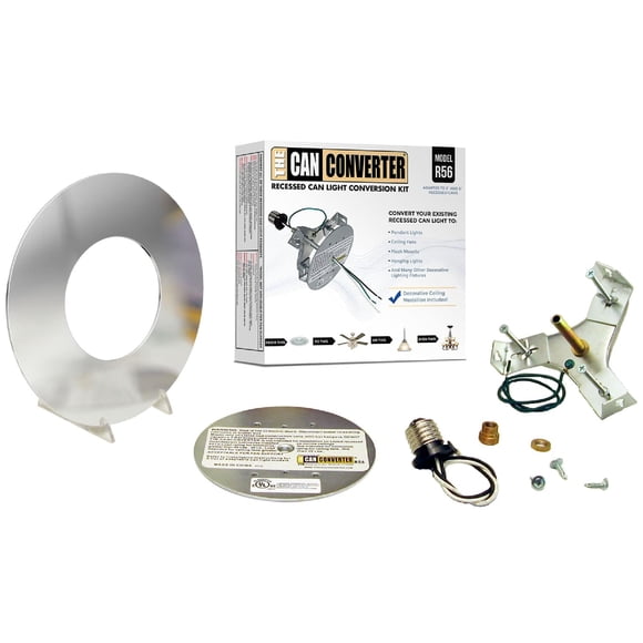The Can Converter R56 Flat Recessed Can Light Conversion Kit Steel Decorative Medallion Works for 5""&6"" Recessed Cans 50Lb Light Fixture Load Rating 35Lb for Fans Polished Chrome
