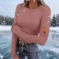 thumbnail image 2 of YOIAVAIOY Women Long Sleeve Shirts Rib Knit Slim Fit Basic Tees Fall Casual Outfits Spring Fall Undershirts Pink L, 2 of 9