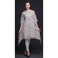 thumbnail image 4 of Bimba Gray Leaves & Ranunculus Floral Asymmetric Kurta Indian Tunic Tops For Women Printed Indian Clothing XSmall, 4 of 6