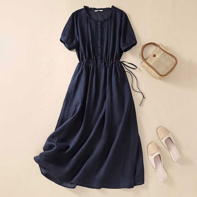 LSLJS Jupe Longue Légère pour Femme en Coton et Lin d'Été pour le Trajet, Jupe Unie, Robe d'Été, Robes de Plage d'Été