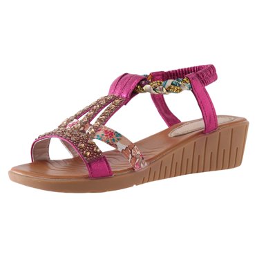 Kcodviy Women Rhinestone Decor Slingback Wedge Sandals for Women Size 9 Sandals Summer Wedge Sandals Women's Sandals Size 9 Open Toe Bohemian Sandals